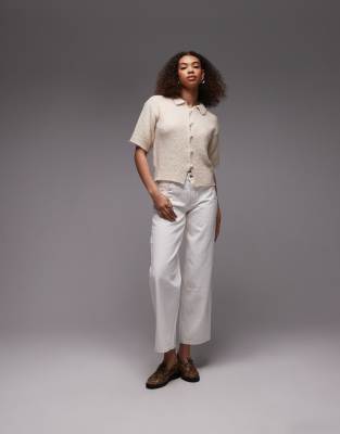 Shop Topshop Wool Look Button Down Shrunken Knit Shirt In White