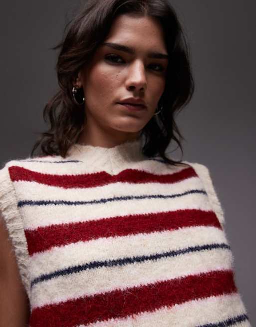 Topshop wool look high neck tank in red and pink stripe, 4 of 4