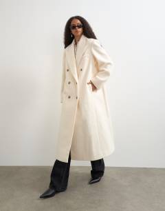 Wool look longline formal coat in white