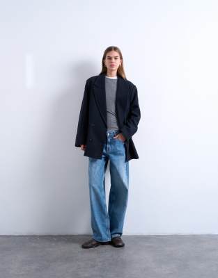 Topshop Wool Look Twill Heritage Blazer In Blue