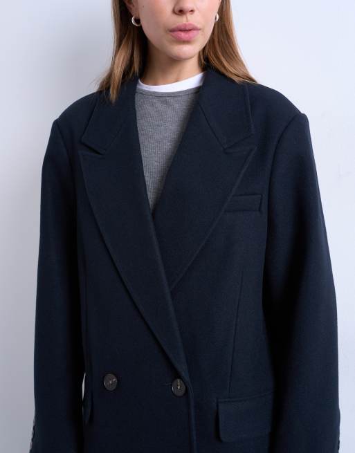 Topshop wool look twill heritage blazer in navy, 3 of 4