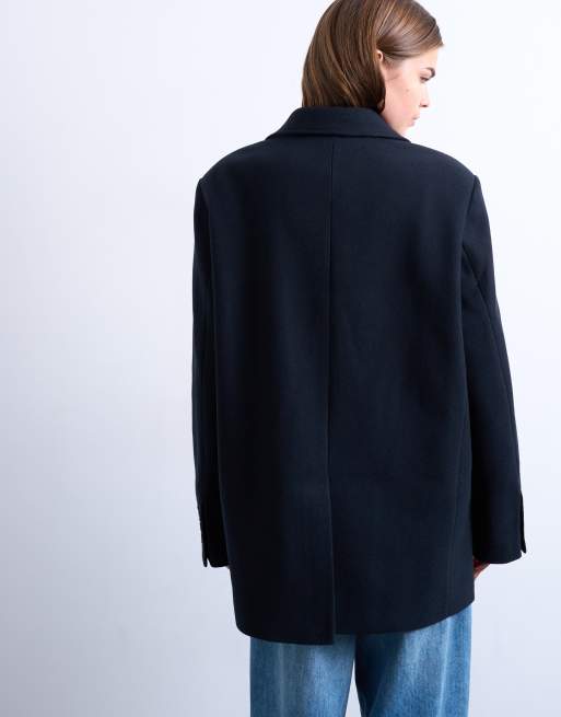 Topshop wool look twill heritage blazer in navy, 4 of 4