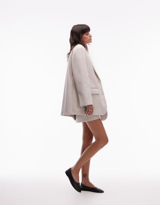 wool mix blazer coat in oatmeal-Neutral