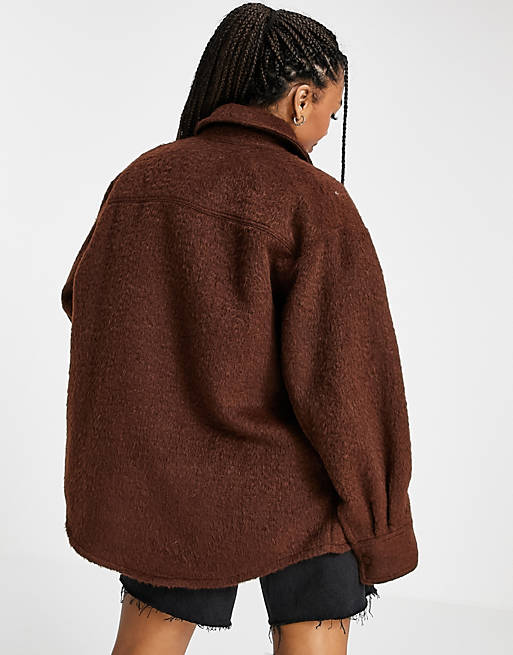 Coats & Jackets Topshop wool overshirt shacket in brown 