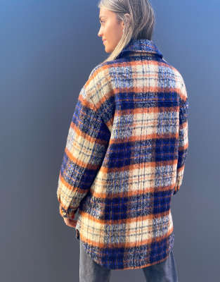 topshop wool shacket in orange check