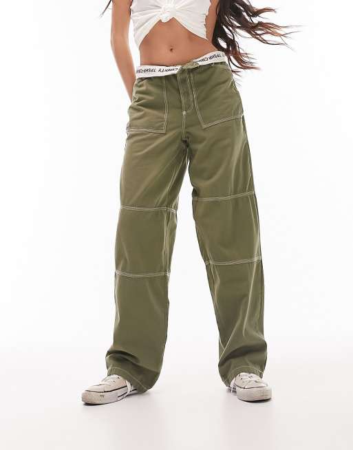 Fold Over Waist Detail Wide Leg Pants