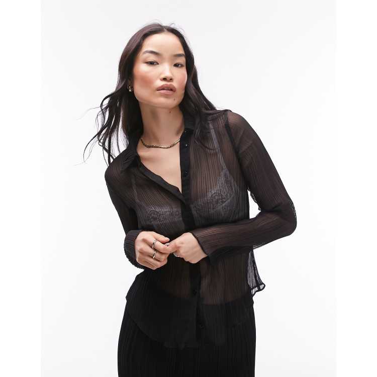 Topshop woven plisse shirt in black | ASOS