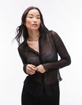 Topshop Curve long sleeve organza sheer shirt with pockets in 