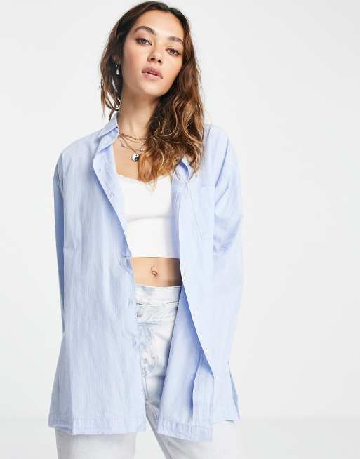 Topshop woven shirt in pale blue | ASOS