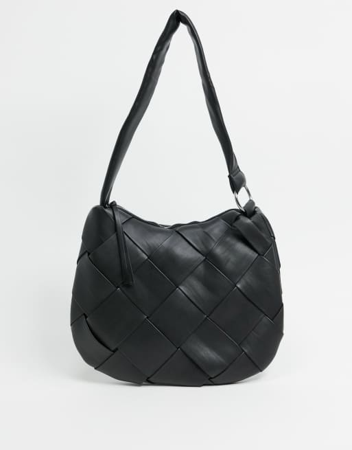 Topshop woven shoulder bag in black