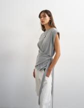 Topshop wrap detail cap sleeve top in grey marl