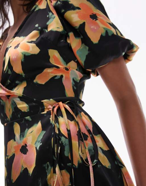 Topshop wrap detail midi dress in floral print ASOS