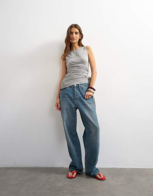 Topshop wrap drape tank with tie in grey marl, 2 of 4
