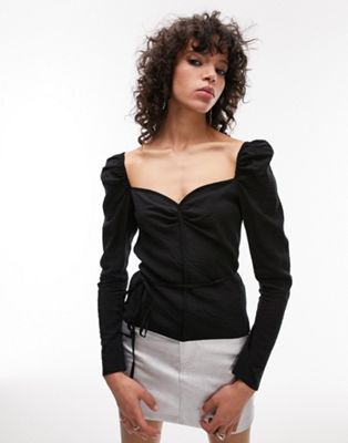 Topshop wrap front blouse in black - ASOS Price Checker