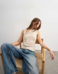 Wrap front drape detail tank in oat