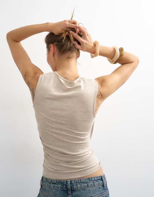 Topshop wrap front drape detail tank in oat | ASOS