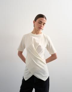 Wrap front half sleeve top in ecru