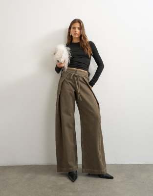 Topshop Wrap Front Tie Tailored Jean In Black