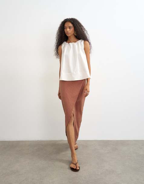 Topshop wrap maxi skirt in rust stripe - view 1
