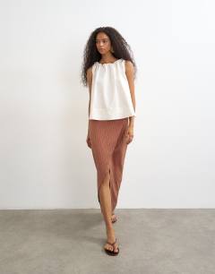 Wrap maxi skirt in rust stripe