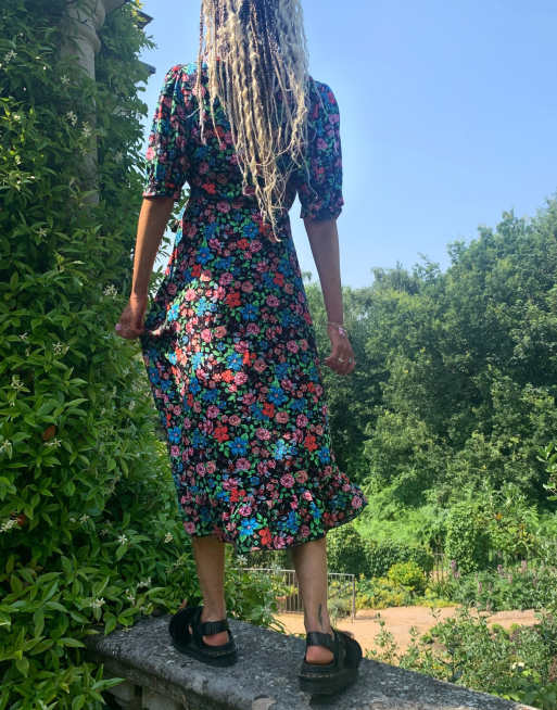 knee length dresses for ladies Topshop Wrap Detail Midi Dress In Floral Print main image 1