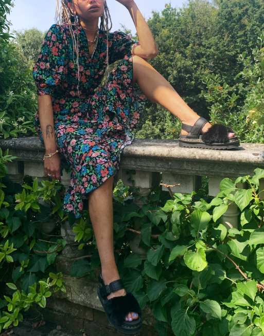 knee length dresses for ladies Rent Topshop Wrap Detail Midi Dress In Floral Print main image 0