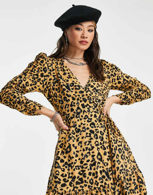 Topshop wrap mini dress in animal print