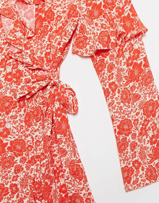 Topshop red clearance floral wrap dress