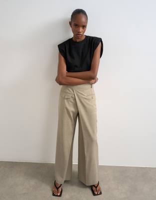 Topshop wrap over tailored pants in stone