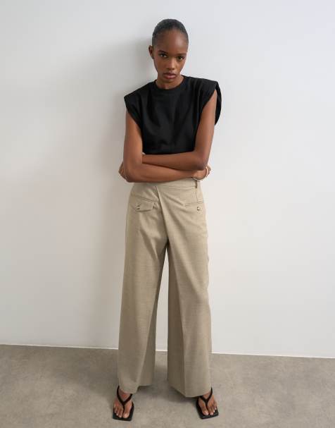 Topshop wrap over tailored pants in stone - view 1