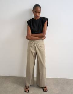 Wrap over tailored trouser in stone