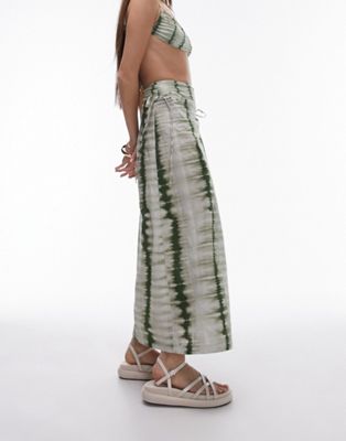 Topshop Wrap Sarong Skirt In Green Tie Dye Print-multi