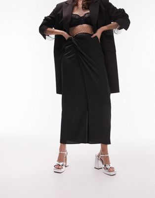 Topshop wrap satin midi skirt in black  - ASOS Price Checker