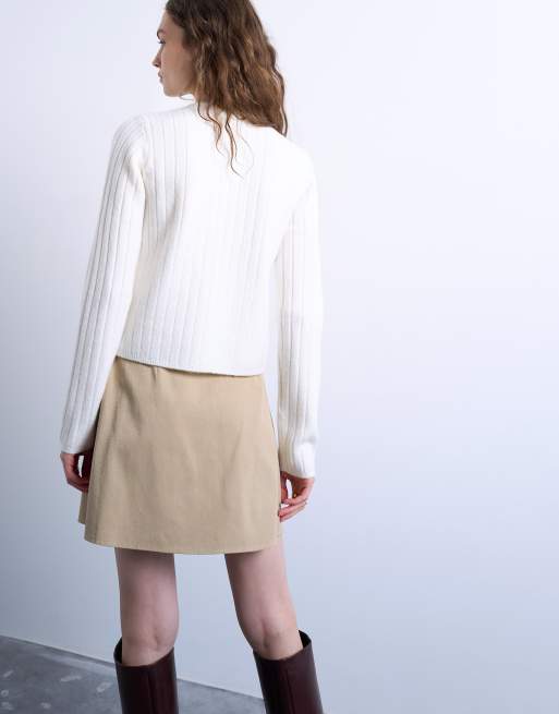 Topshop wrap tailored mini skirt in taupe