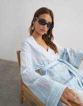 Topshop wrap tie detail top in blue stripe