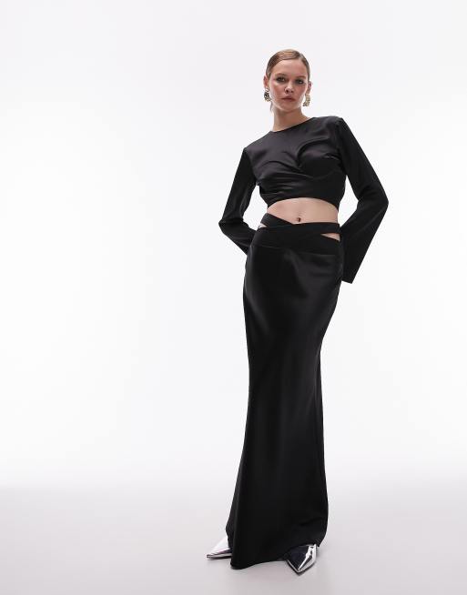 Topshop wrap waist satin top in black - part of a set