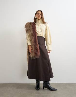 Topshop Wrap Waistband Detail Trench Skirt In Brown
