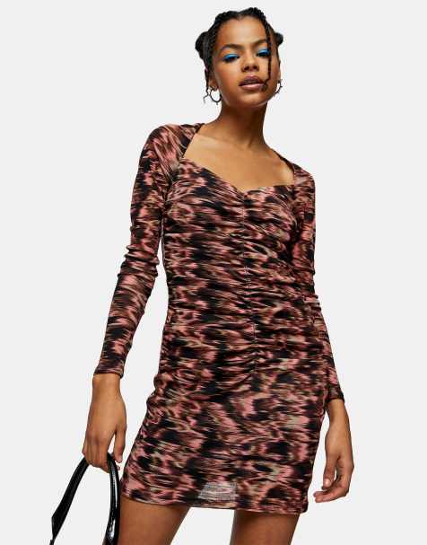 Topshop wrapped ruched tie dye mini dress in pink - view 1
