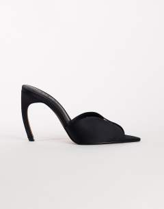 Model wearing Wren peep toe high heel sandal in black