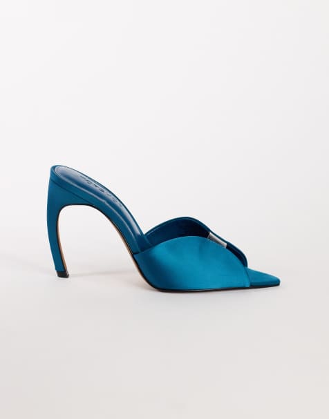 Topshop Wren peep toe high heel sandal in teal satin - view 1
