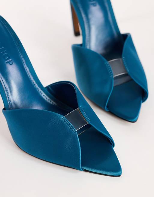 Topshop Wren peep toe high heel sandal in teal satin, 4 of 4