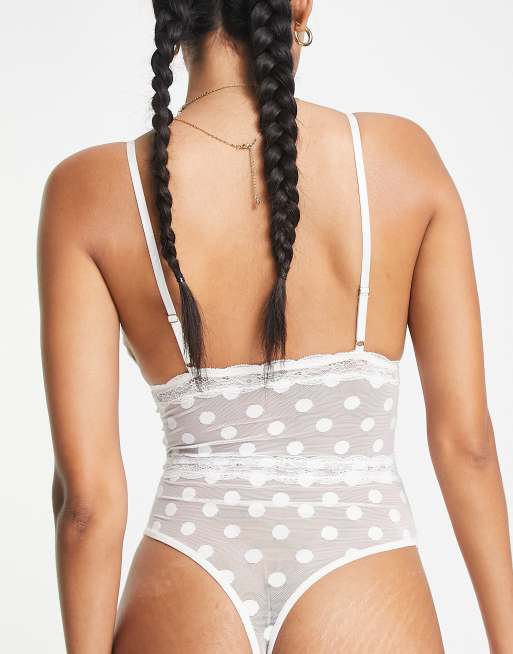 Topshop Wren spot mesh lace trim body in white, 4 of 4