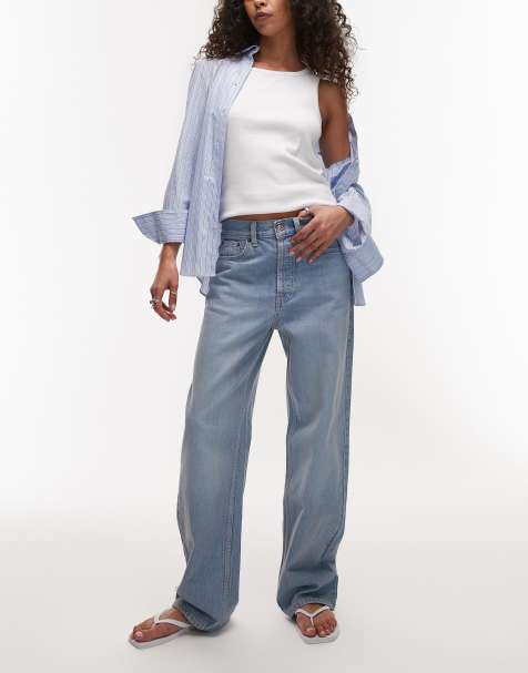 Topshop mid rise loose fit straight jean in bleach