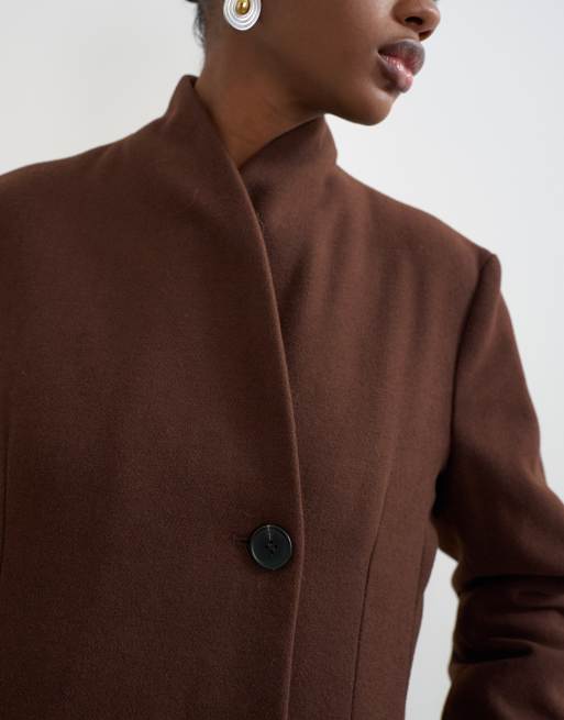 Topshop wydłużony elegancki płaszcz w kolorze czekoladowym, 2 z 4