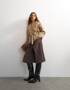 X Cara denim ultra-wide pleated culotte in taupe