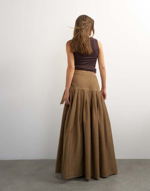 Topshop X Cara - falda vaquera con drapeado waterfall y pliegues en camel, 5 de 5