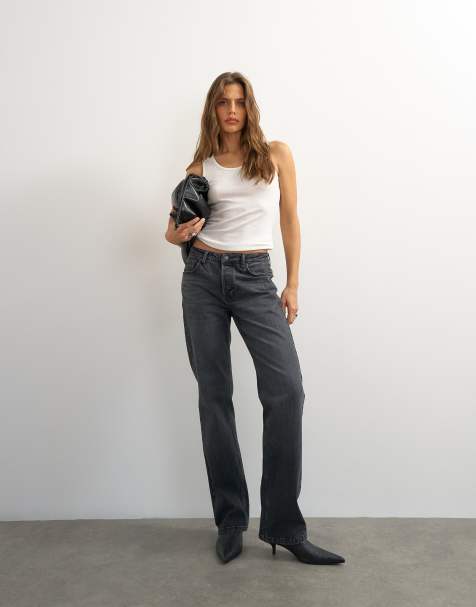 Topshop x Cara high rise slim straight jeans in washed black - view 1