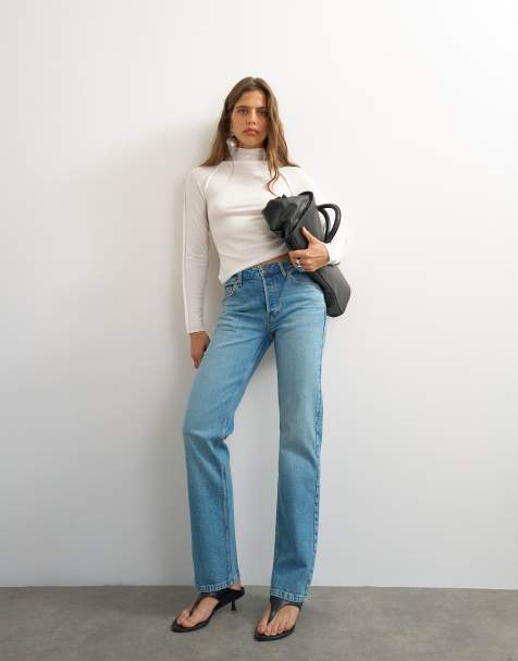 Topshop X Cara jean slim droit taille haute vert délavé - view 1