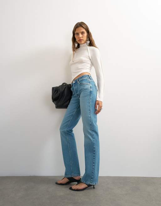 Topshop X Cara jean slim droit taille mi-haute vert délavé, 5 de 5