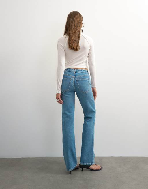 Topshop X Cara jeans slim dritti vita media con lavaggio verde, 3 di 5